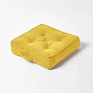 Image of Homescapes - Rajput Ribbed Cotton Floor Cushion Sunshine Orange Yellow - Yellow