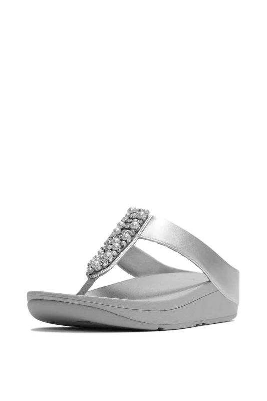 Image of FitFlop Womens Fino Toe-Post Sandals in Silver Size: 4 Silver Female 4
