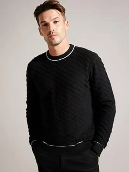 Image of Ted Baker Sepal Regular Textured Crew Neck Jumper - Black