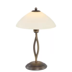 Image of Capric Table Lamp with Round Tapered Shade Bronze Brushed, Glass Ivory Alabaster White