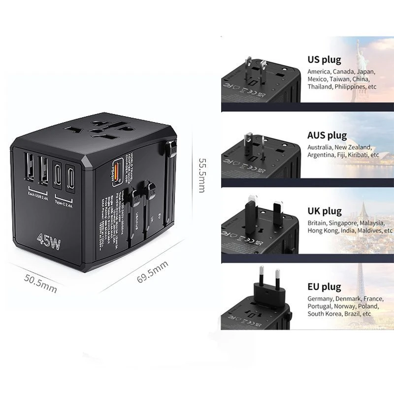 Image of FDL 5 PORT USB TRAVEL CHARGER 2 USB-C PD 2 USB-A QC3 & 1x 45W