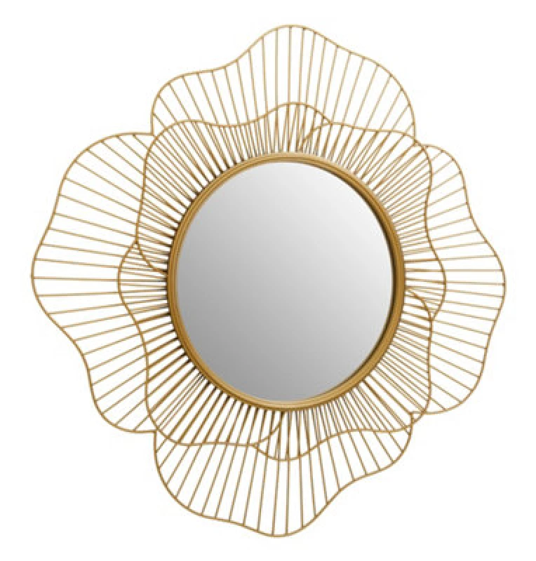 Image of Orsina Elegant Flower Wall Mirror, 3D Metal Frame Slim Mirror, Round Shaped Wall Mirror, Compact Lounge Mirror