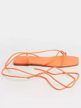 image of Long Tall Sally Strappy Flat Sandal - Orange, Size 10, Women