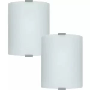 Image of 2 pack Wall Flush Ceiling Light Colour Silver Shade White Satin Glass E27 1x60W