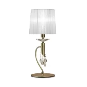 image of Tiffany Table Lamp 1+1 Light E14+G9, Antique Brass With White Shade & Clear Crystal