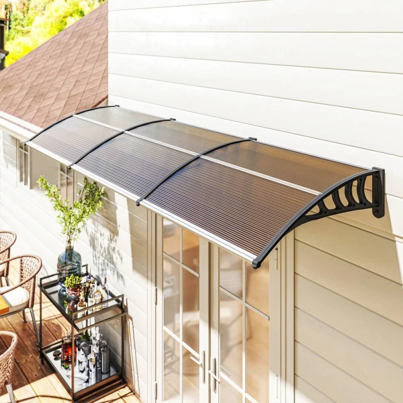 Image of OUTSUNNY Door Canopy Outdoor Awning Rain Shelter for Window Porch, Brown Brown Unisex