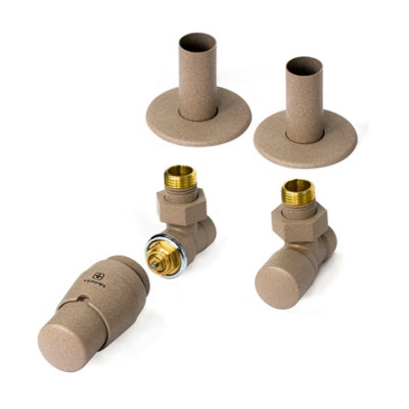 Image of Terma Royal Quartz Mocha Angled Radiator Valve & Lockshield (Dia)15mm X ½"