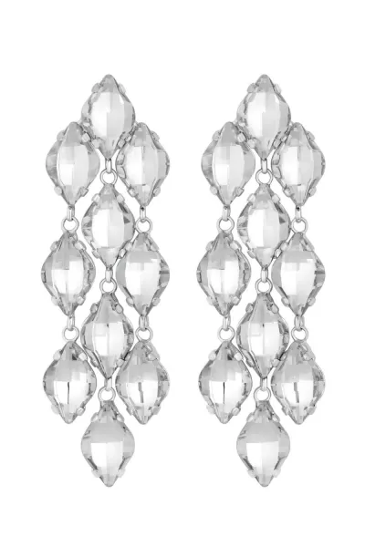 image of Silver Crystal Navette Chandelier Drop Earrings