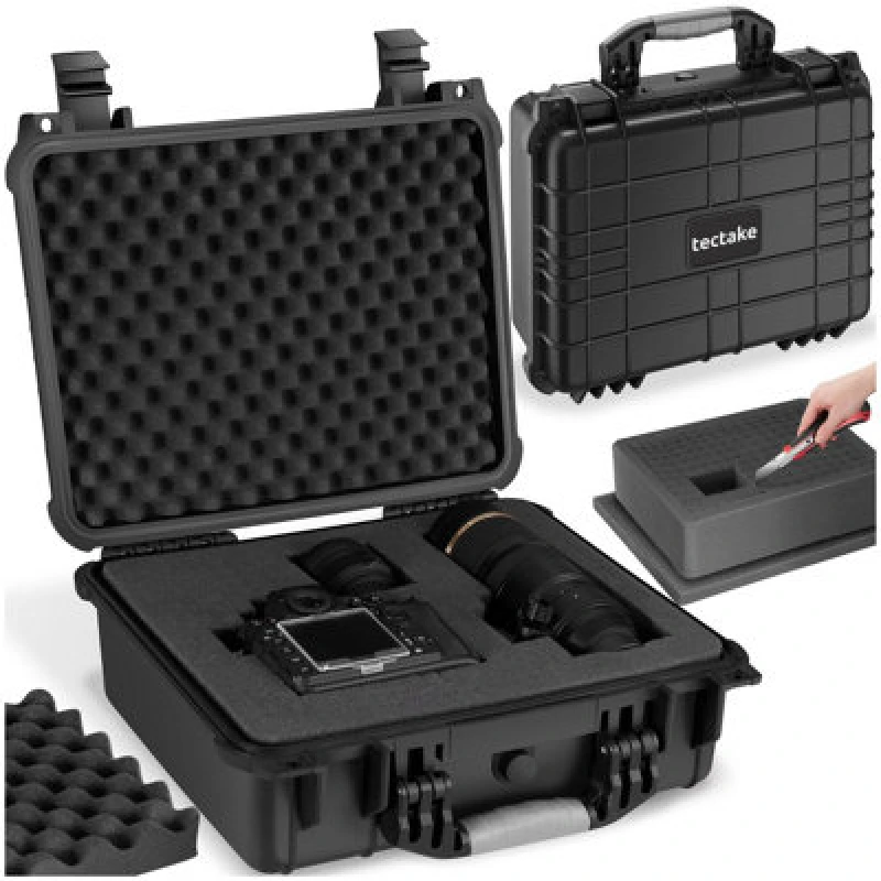 Image of Tectake Hard Shell Camera Case - Foam Inserts, Waterproof, Temperature Resistant L - Black
