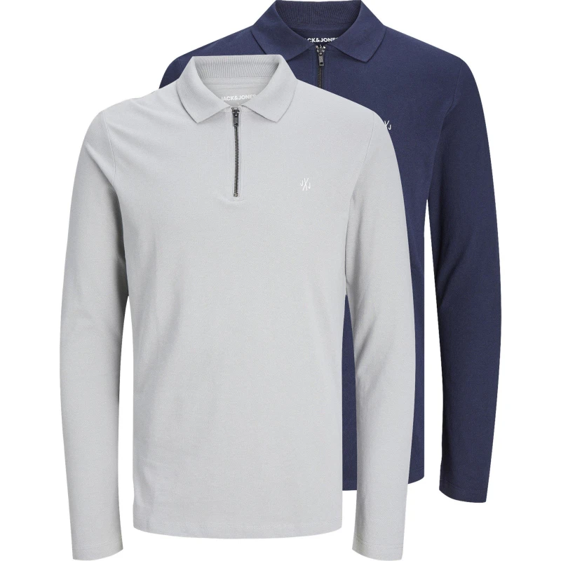 Image of Jack and Jones Mens Long-Sleeve Polo Shirt Alloy/Navy Blzr male XL