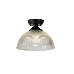 image of Dresden Flush Ceiling Lamp E27 With Dome 30cm Glass Shade Matt Black, Clear