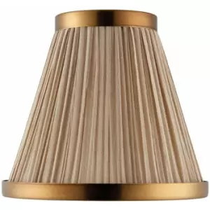 image of 6' Luxury Round Tapered Lamp Shade Beige Pleated Organza Fabric & Antique Brass