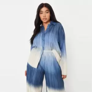 Missguided Coord Plisse Oversized Shirt Ombre - Blue