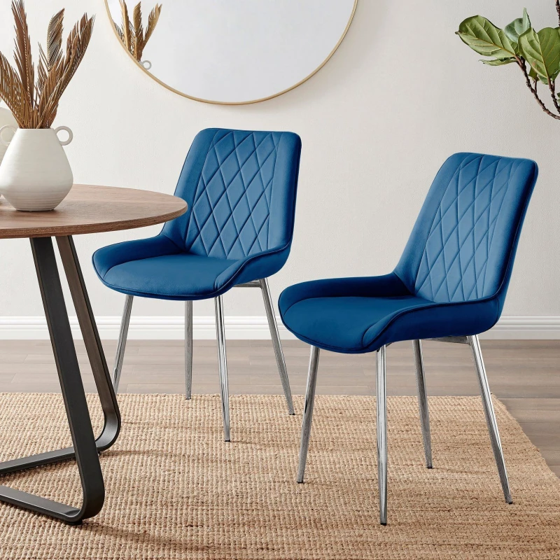 Image of FurnitureboxUK FurnitureboxUK 2x Pesaro Velvet Silver Leg Luxury Dining Chairs in Navy Navy One Size Unisex 5056542630286