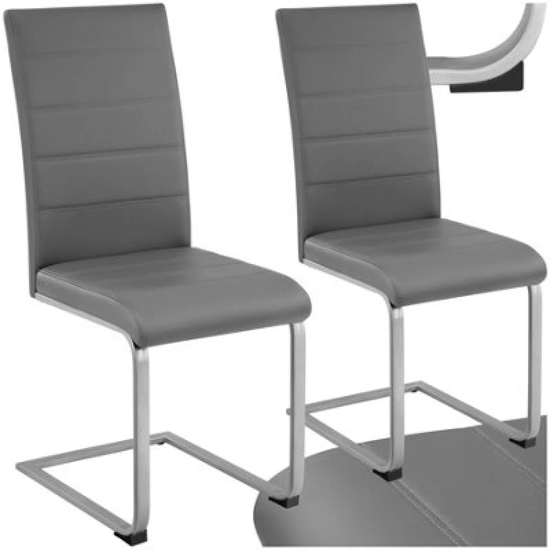 Image of Tectake Set Of 2 Dining Chairs - Cantilevered, High Backrest, Flat Steel Frame - Grey