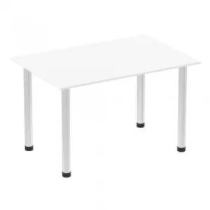 Image of Impulse 1200mm Straight Table White Top Brushed Aluminium Post Leg