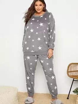 image of Yours Clothing Star Side Stripe Fleece Set, Black, Size 34-36, Women