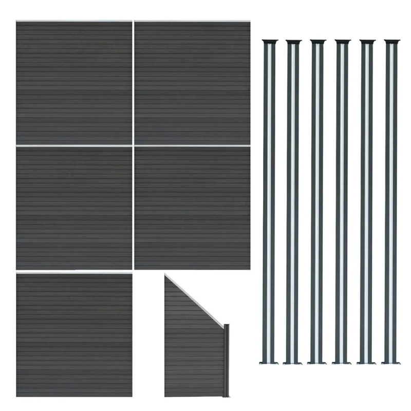 Image of Monstershop Composite Fence Panels, Angled Piece & LED Posts 6ft x 31.5ft - Grey Grey Unisex
