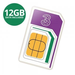 image of Three 3 UK 12GB Pay as You Go Mobile Broadband SIM