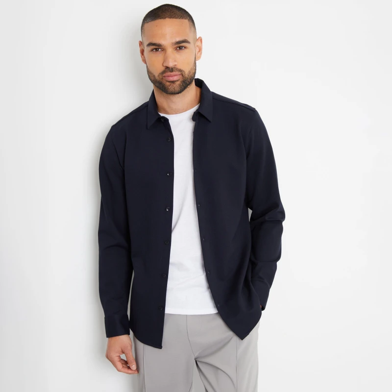 Image of Threadbare 'Southside' Luxe Jersey Knit Long Sleeve Shirt Navy