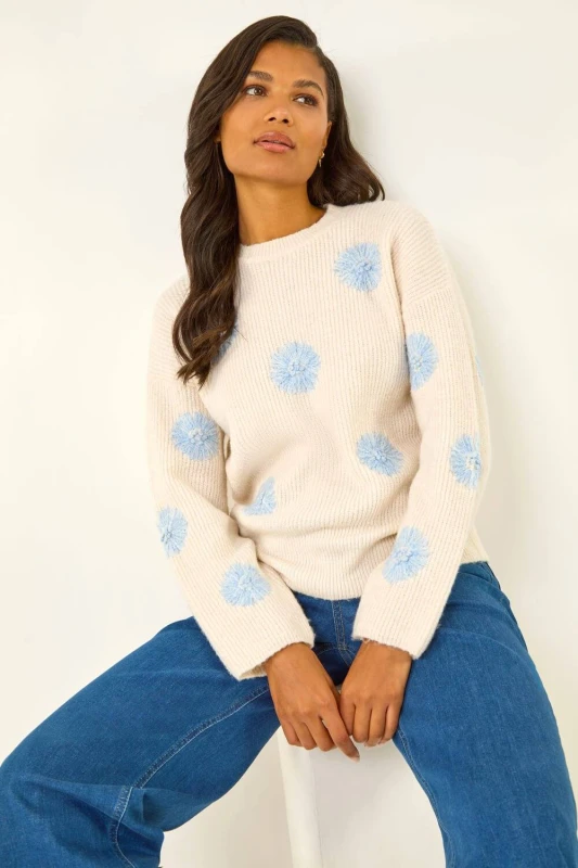 Image of Roman Womens Scattered Flower Knit Jumper in Ivory Size: 16 Ivory Female 16