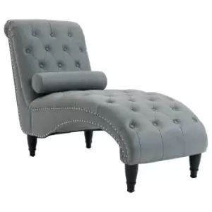 Image of Homcom Tufted Chaise Longue Modern Recliner Leisure Sofa Chair With Pillow Grey