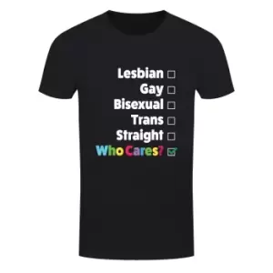 Image of Grindstore Mens Lesbian, Gay Who Cares T-Shirt (L) (Black/White)
