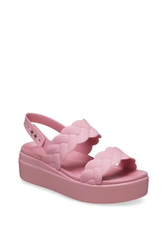 Image of Crocs Womens Brooklyn Woven Low Wedge in Pink Size: 7 Pink Female 7