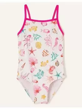 Image of Accessorize Girls Shell Print Swimsuit - Multi, Size Age: 5-6 Years, Women