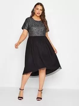 Image of Yours Multi Top Mesh Skirt Dress, Black, Size 16, Women
