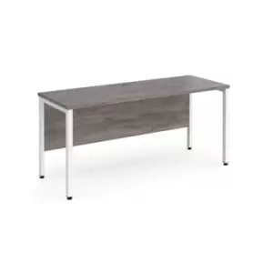 image of Maestro 25 straight desk 1600mm x 600mm - white bench leg frame and grey oak top