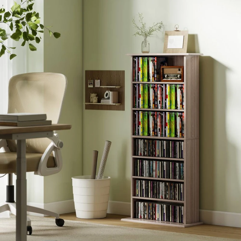 Image of HOMCOM CD Storage Unit DVD Tower Bluray Storage Shelf for Living Room in Natural Natural Unisex