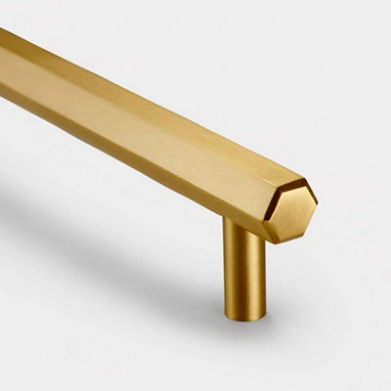Image of Pushka Home Solid Brass Hexagon Bar Handle 224mm - Brushed Gold Finish
