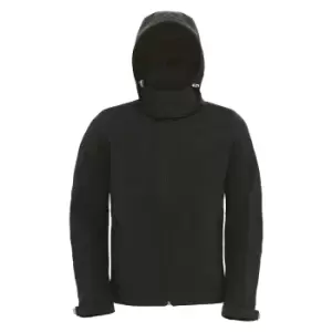 Image of B&C Mens Hooded Softshell Breathable, Waterproof & Windproof Jacket (Fleece Lining) (3XL) (Black)