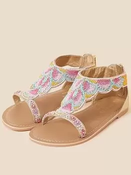 Image of Accessorize Girls Funshine Beaded Sandals - Multi, Size 11 Younger