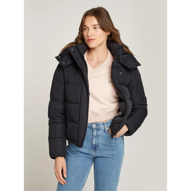 Image of Calvin Klein Jeans Womens Essential Water Resistant RDS-Certified Down Short Puffer Jacket Ck Black female 16 (XL)