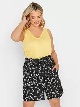Image of Yours Yours Paperbag Waist Short Dotty Daisy, Black, Size 34-36, Women