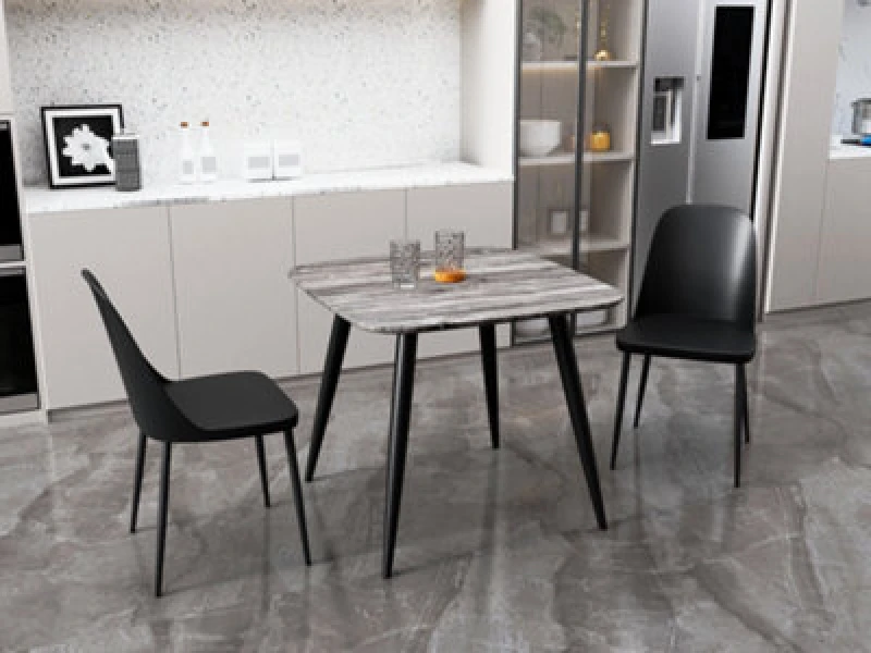 Image of Core Products Aspen Grey Oak Effect 80Cm Square Dining Table With 2 Black Plastic Duo Design Chairs