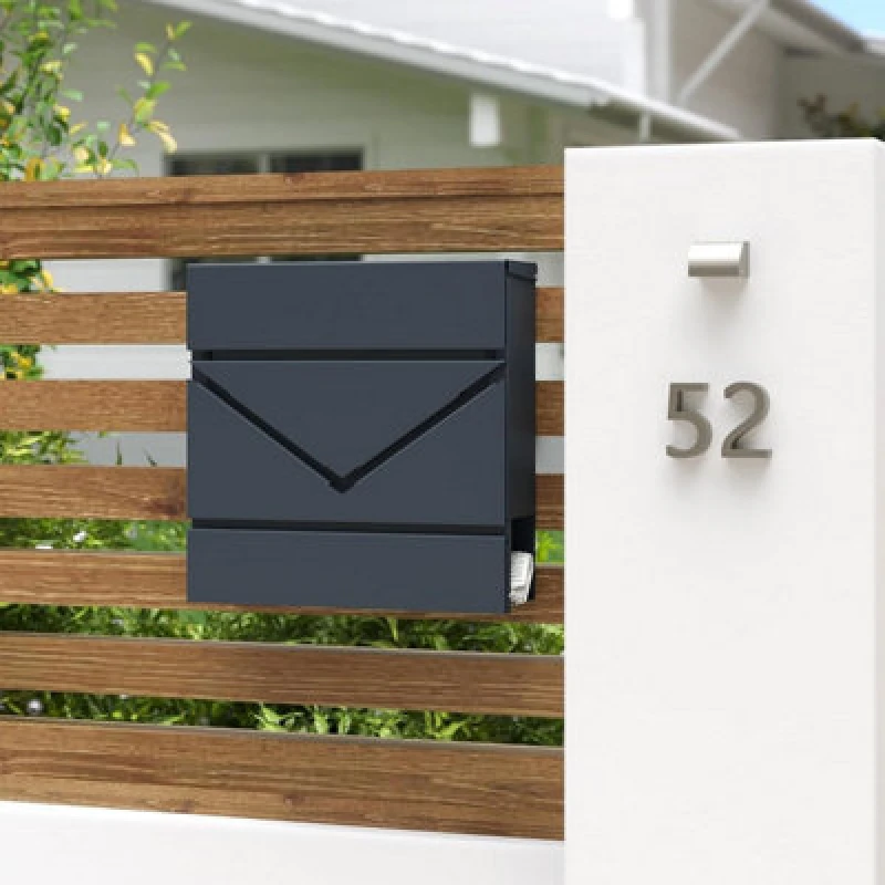 Image of Songmics Letter Box, Wall-Mounted Post Box, Mailbox With Viewing Window, Lock And Lid, Newspaper Holder, Anthracite Grey