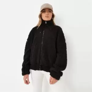 Image of Missguided Borg Zip Through Funnel Neck Zip Through - Black