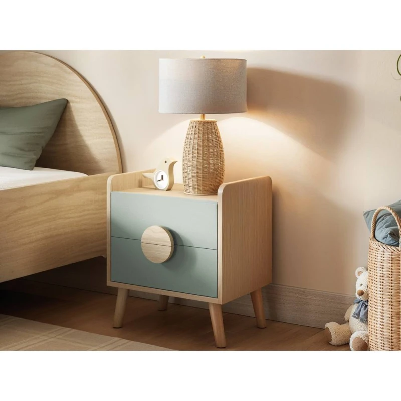 Image of Flair Noah 2 Drawer Bedside Table Oak in Green Green Unisex