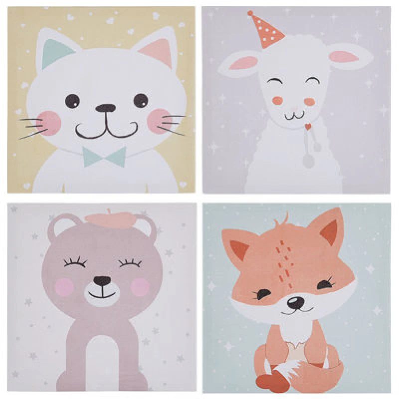 Image of Beliani Set Of 4 Canvases Bombi Kids Motif 30 X 30 Cm Multicolour