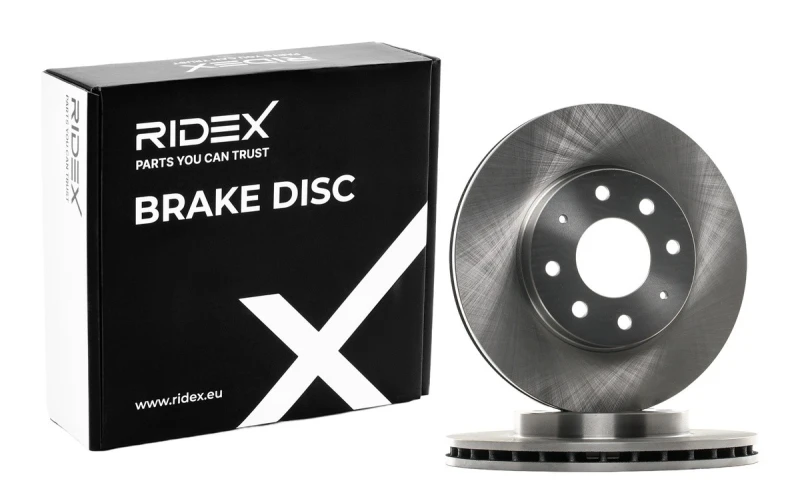 Image of RIDEX 82B0295 Brake disc Front Axle, Vented, Cast Iron, Uncoated, Untreated, without bolts/screws Cast Iron Brake Disc (82)