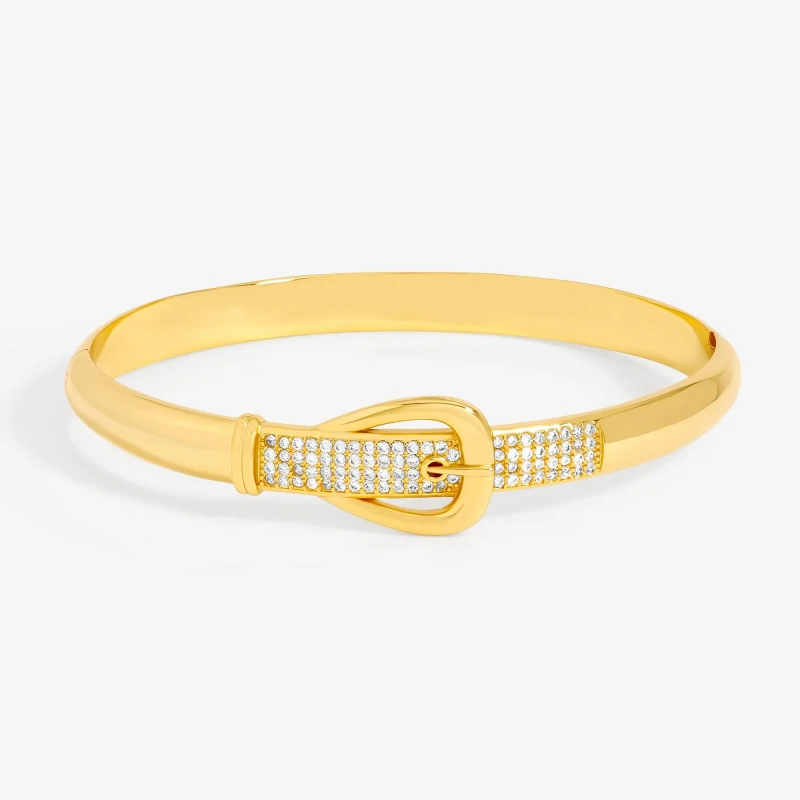 Image of Jon Richard 18K Gold Plated Pave Buckle Bangle Gold female One Size