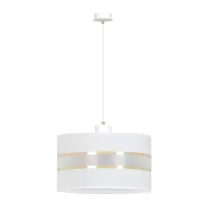 image of Mogi White Cylindrical Pendant Ceiling Light with Black, Gold Fabric Shades, 1x E27