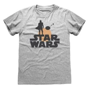 Image of Star Wars - The Mandalorian Silhouette Unisex Medium T-Shirt - Grey