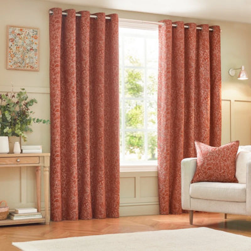 Image of Grantley Jacquard Eyelet Curtains Brick, Brick / 117 x 137cm