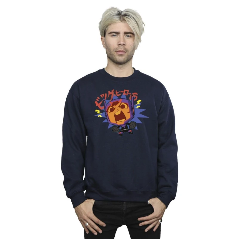 Image of Disney Men Big Hero 6 Baymax Hiro Angry Manga Sweatshirt in Navy Size: Small Navy S Male 5059934892880