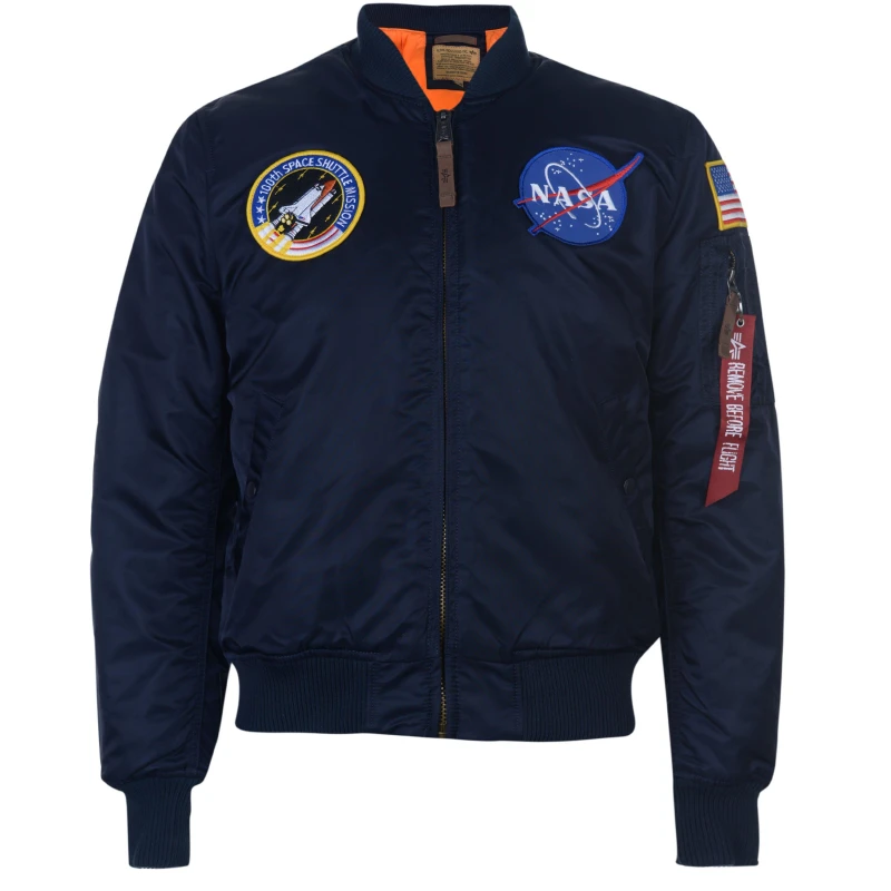 Image of Alpha Industries Mens MA VF NASA Long Sleeve Bomber Jacket Rep Blue 07 male M