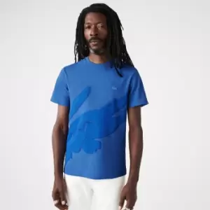 Image of Lacoste Mens Crocodile Print Crew Neck Stretch Organic Cotton T-Shirt Size 2 - XS Blue Chine